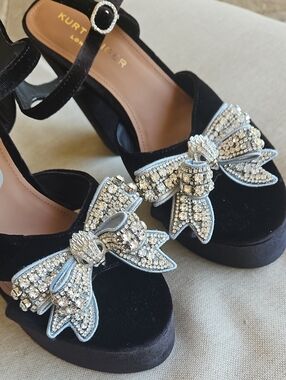 Kurt Geiger Black Velvet Bow Kensington Platform Sandal
